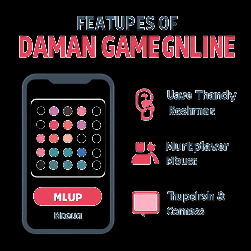 An illustration detailing the features of the Daman Game Online app.