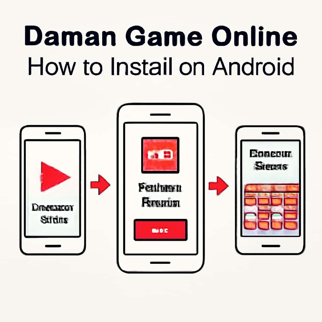 A diagram outlining steps for installing Daman Game Online on Android.