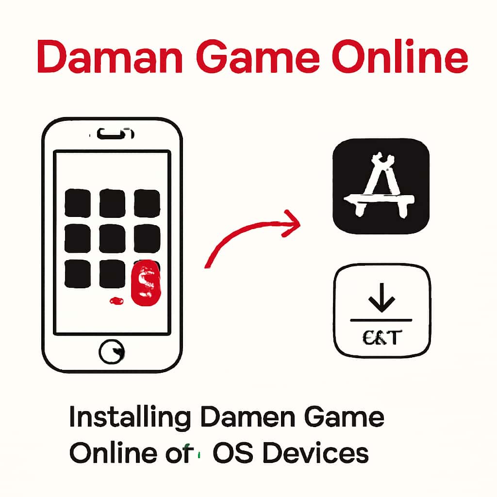 Illustration showing the installation steps for Daman Game Online on iOS devices.
